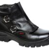 Welders safety boot with buckle in black for industrial protection.