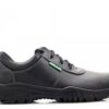 Black safety shoe for industrial use.