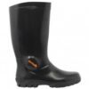 Knee-length black gumboot for men, ideal for safety and durability in tough work environments.