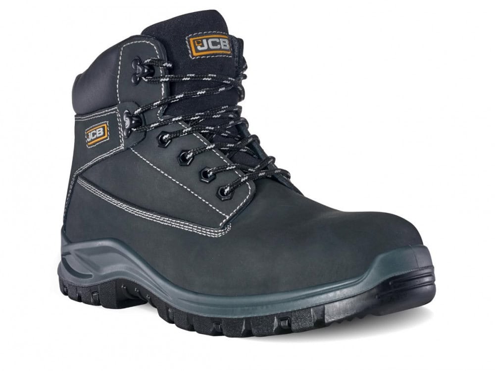 Durable black nubuck safety boot with steel toe cap and slip-resistant sole. Ideal for industrial an.