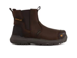 Dark coffee safety Chelsea boot with durable construction and slip-resistant sole.